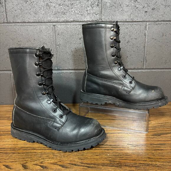 Men’s Black Leather Combat Work Boots Vibram Sole Insulated Lined Steel Toe 8R - Picture 2 of 8